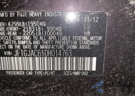 2013 Subaru Impreza 2.0I Premium из США, поврежденный, VIN JF1GJAC61DH014763